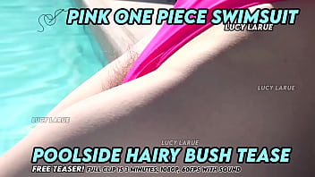 Pink One Piece Swimsuit Poolside Hairy Bush Tease thumbnail