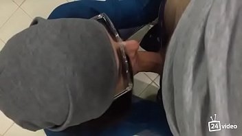 Amateur blowjob from brunette in glasses