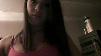 Cute brunette angel pleasing fans