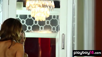 Glamorous beauty stripping and taking a hot shower