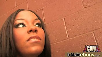 Ebony babe sucks group of white guys 9