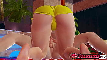 Huge tits in pool intense blowjob for huge cock handjob service and cumshot after titjob in honey select 2