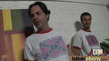 Ebony babe sucks group of white guys 5