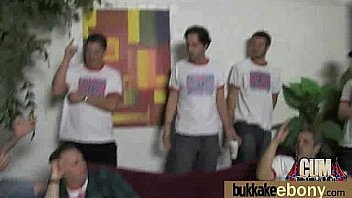 Ebony babe sucks group of white guys 5