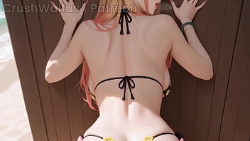 Marin gives you a blowjob on the beach and rides you hard ai