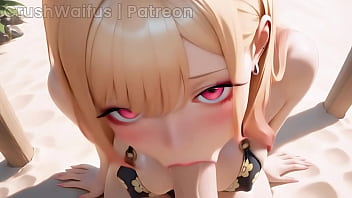 Marin gives you a blowjob on the beach and rides you hard ai