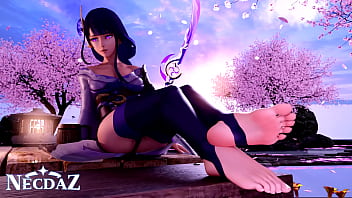 Raiden from genshin impact shows her soles in stirrups Raiden from genshin impact shows her soles in stirrups