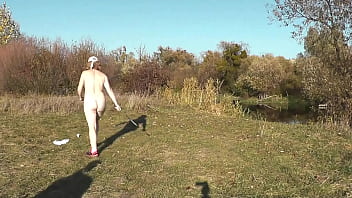 Autumn sport cute milf mature sexy frina strips naked and learns play badbinton with lover naked in public publicly outdoors outside big ass butt perfect boobs big natural tits pussy doggy style