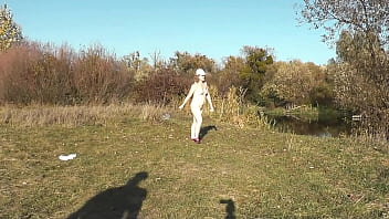 Autumn sport cute milf mature sexy frina strips naked and learns play badbinton with lover naked in public publicly outdoors outside big ass butt perfect boobs big natural tits pussy doggy style
