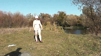 Autumn sport cute milf mature sexy frina strips naked and learns play badbinton with lover naked in public publicly outdoors outside big ass butt perfect boobs big natural tits pussy doggy style