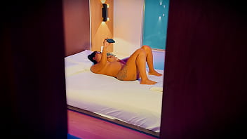 Stepmother masturbates while her stepson secretly watches her