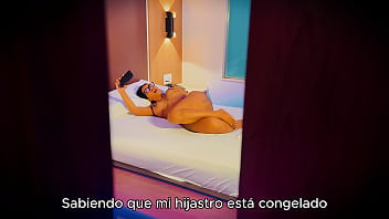 Stepmother masturbates while her stepson secretly watches her