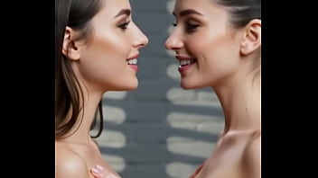 Lesbian naked womens kissing on beach