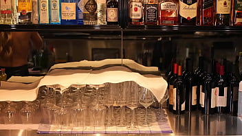 Stella cardo in the bar shows tits and maybe cream on them