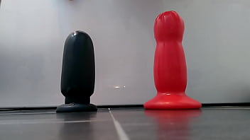 Huge butt plugs deep in ass