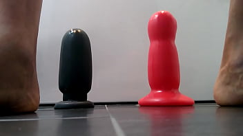 Huge butt plugs deep in ass