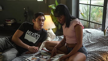 Hot ebony babe with beautiful natural body and pink pussy gets face fucked and takes the cock of her brother in law