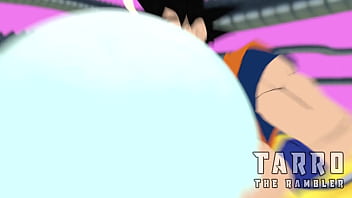 Gohan se coge a su madre mientras su padre los mira