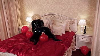 Sexual latex fetish model arya grander shiny clothing and curvy body