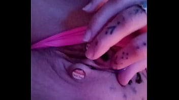 Playing with my pierced wet pussy enjoy big natural tits tight tattooed pussy