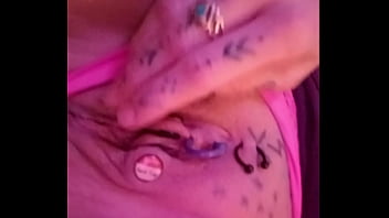 Playing with my pierced wet pussy enjoy big natural tits tight tattooed pussy