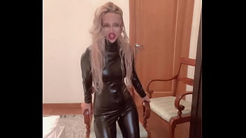 Latex catsuit foot red toenail worship