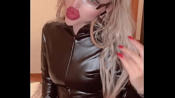 Latex catsuit foot red toenail worship