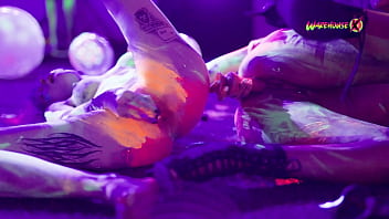 Neon party escalates girls fuck and scream with pleasure