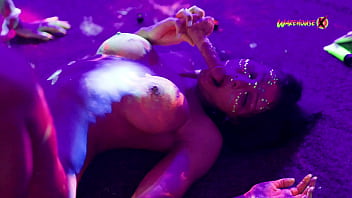 Neon party escalates girls fuck and scream with pleasure