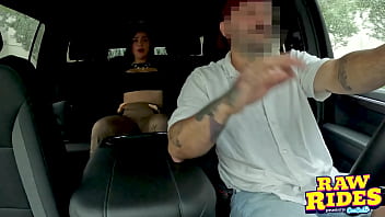 Hot brunette latina with tiny hands masturbates in the uber handjob and blows driver
