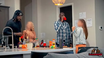 Brunette and blonde slut wives getting blacked by basketball players as their cuck hubbies film and watch