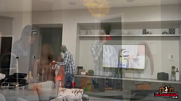 Brunette and blonde slut wives getting blacked by basketball players as their cuck hubbies film and watch