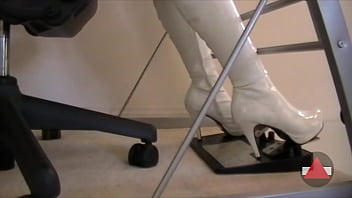 She has her leather shoes practice driving