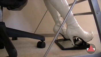 She has her leather shoes practice driving