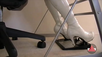 She has her leather shoes practice driving