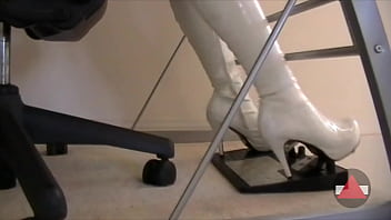 She has her leather shoes practice driving