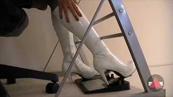 She has her leather shoes practice driving