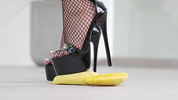 Petite girl crushes fruits with high heels hot footfetish