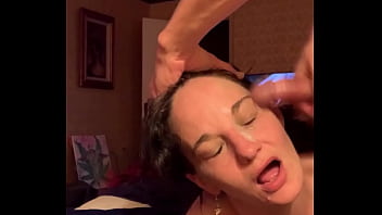 Extreme deep throat fucked milf receives a massive amount of cum on her face