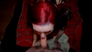 Tattooed goth xio xander gives sloppy deepthroat and swallows cum