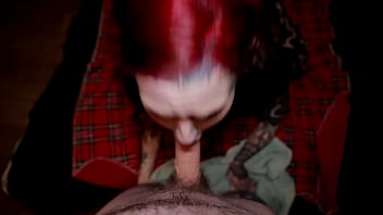 Tattooed goth xio xander gives sloppy deepthroat and swallows cum