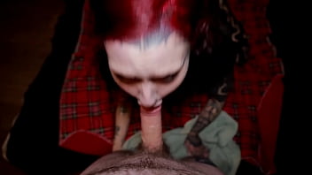 Tattooed goth xio xander gives sloppy deepthroat and swallows cum