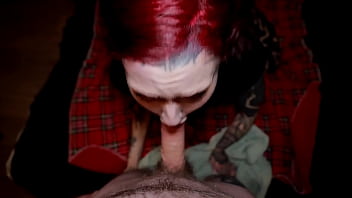 Tattooed goth xio xander gives sloppy deepthroat and swallows cum