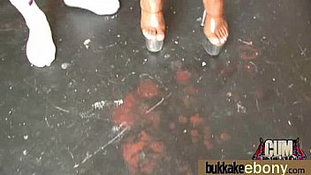 Ebony gets group cumshots 4
