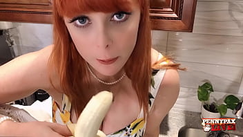 Banana redhead penny pax loves masturbating in the kitchen