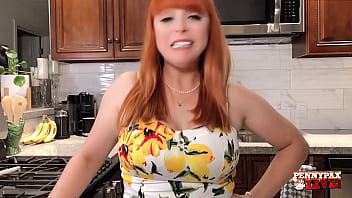 Banana redhead penny pax loves masturbating in the kitchen
