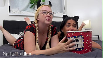 I watch a scary movie with my friend and end up eating her pussy