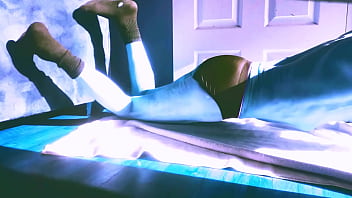 Sped up stretching on floor with roller and briefs for some sun and relief in winter december 2021