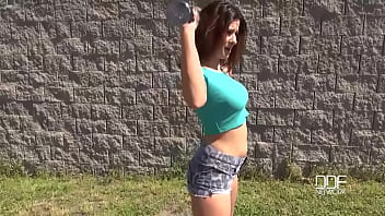 Salacious outdoor blowjob stunning babe sucks cock in garden