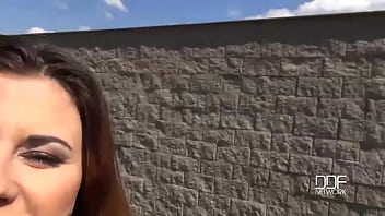 Salacious outdoor blowjob stunning babe sucks cock in garden